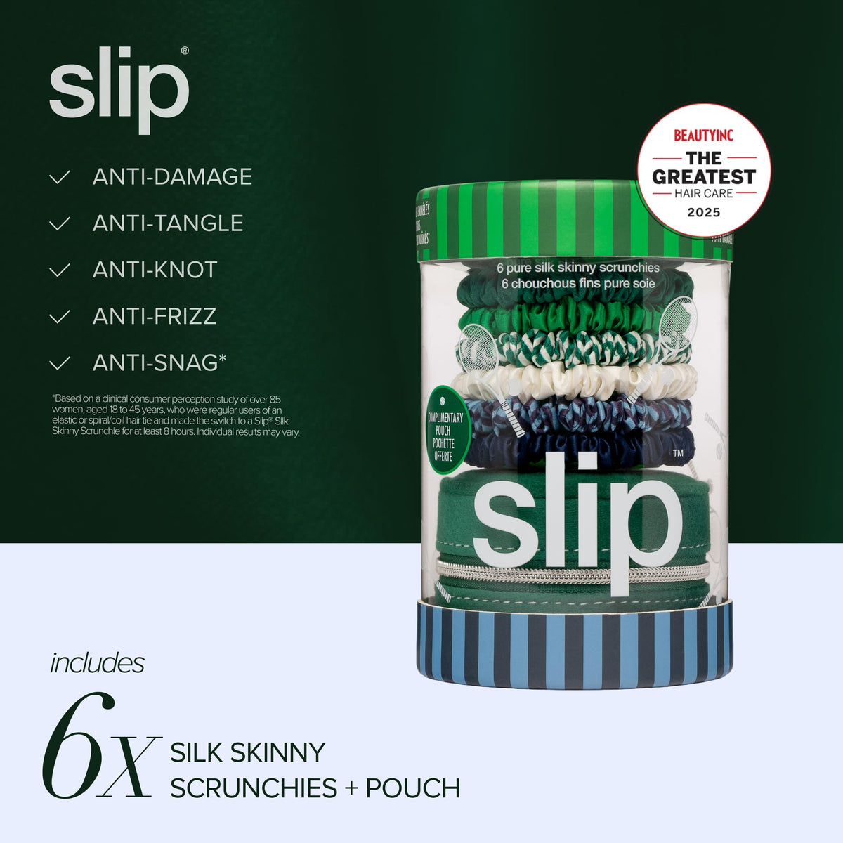 SLIP Silk Hair Ties in clover club and forest colours
