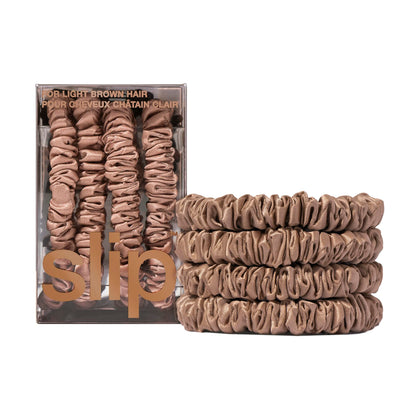 SLIP Silk Hair Ties light brown skinny scrunchies set of 4