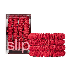 SLIP Silk Hair Ties Red Skinny Scrunchies front view
