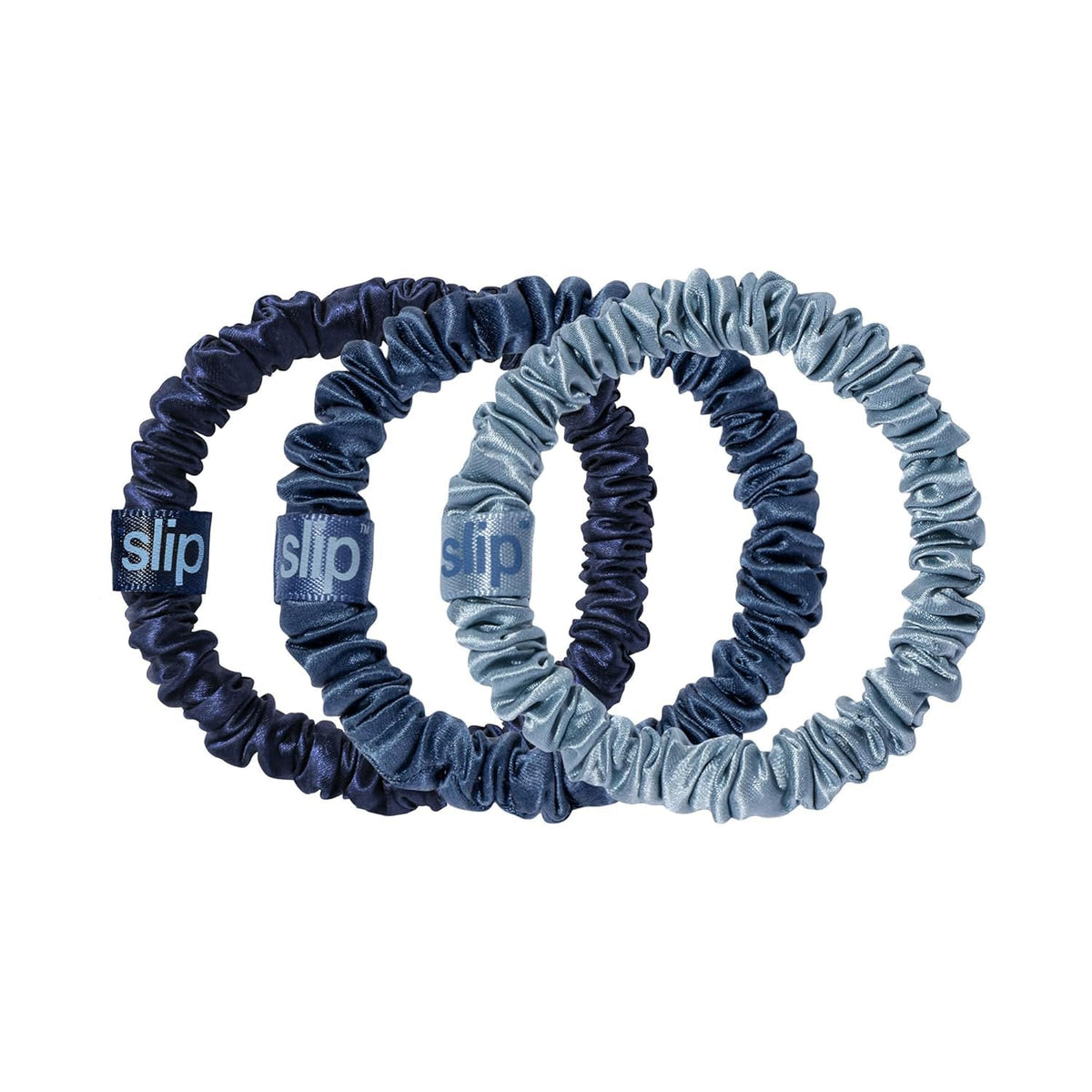 SLIP Silk Hair Ties Set of 3 in sapphire, oxford, and navy