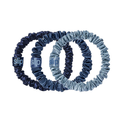 SLIP Silk Hair Ties Set of 3 in sapphire, oxford, and navy