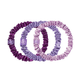 SLIP Silk Hair Ties set of 3 violet skinny scrunchies in packaging