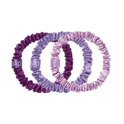 SLIP Silk Hair Ties set of 3 violet skinny scrunchies in packaging