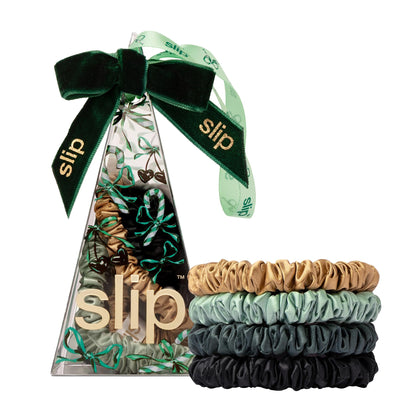 SLIP Silk Hair Ties Set of 4 in Black, Evergreen, Gold, and Pistachio