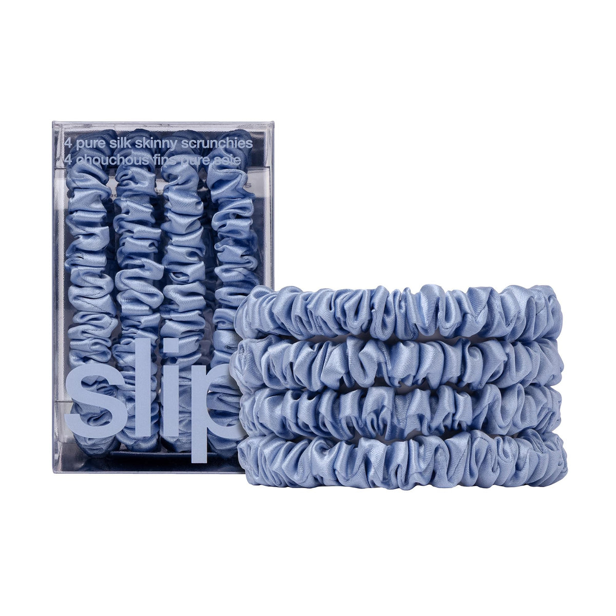 SLIP Silk Hair Ties set of 4 in cornflower colour