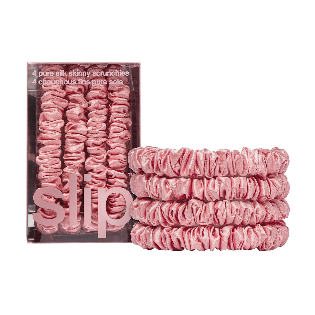 SLIP Silk Hair Ties Set of 4 in rose colour, front view