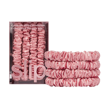 SLIP Silk Hair Ties Set of 4 in rose colour, front view