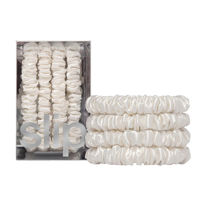 SLIP Silk Hair Ties Set of 4 in white, front view