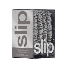 SLIP Silk Hair Ties Set of 4 silver skinny scrunchies with other hair accessories