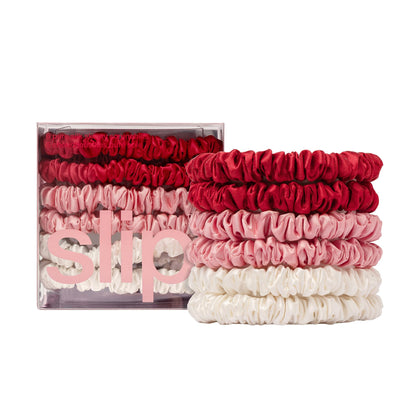 SLIP Silk Hair Ties Set of 6 in scarlet, rose, and white