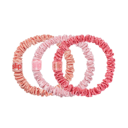 SLIP Silk Hair Ties Sherbet Skinny Scrunchies set of 3 in peach, blush, and candy