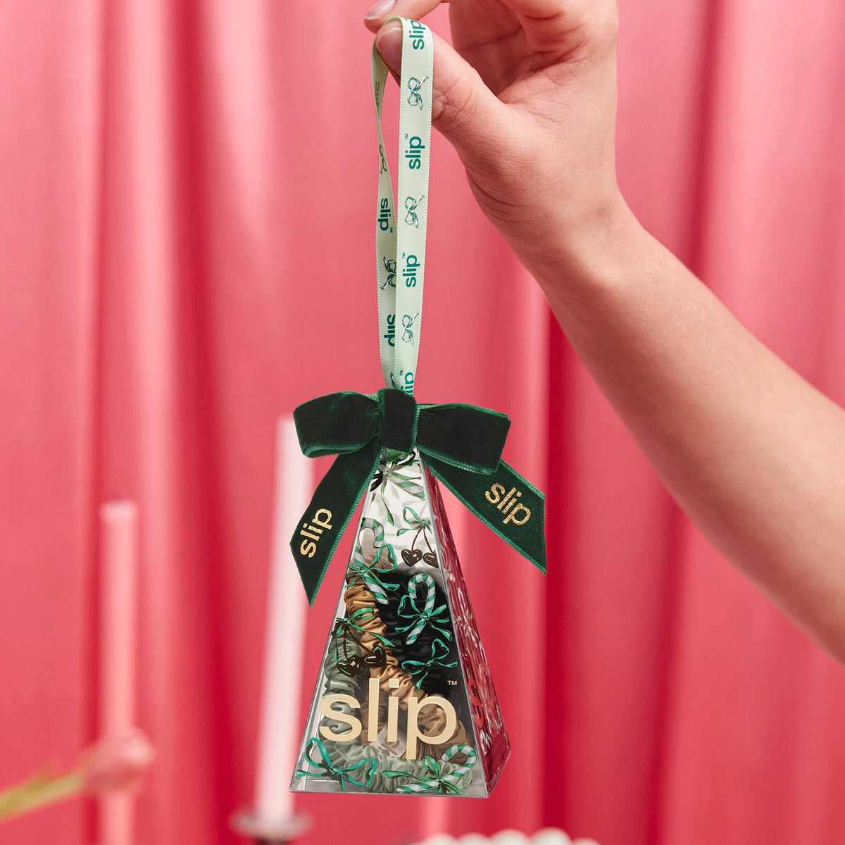 SLIP Silk scrunchies arranged on a stylish background