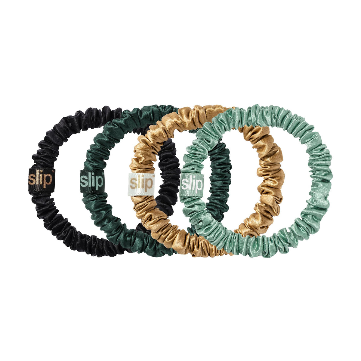 SLIP Silk scrunchies displayed with holiday decorations
