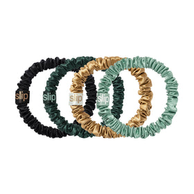 SLIP Silk scrunchies displayed with holiday decorations