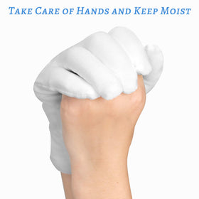 SLWJAXGT cotton gloves on hands after applying lotion