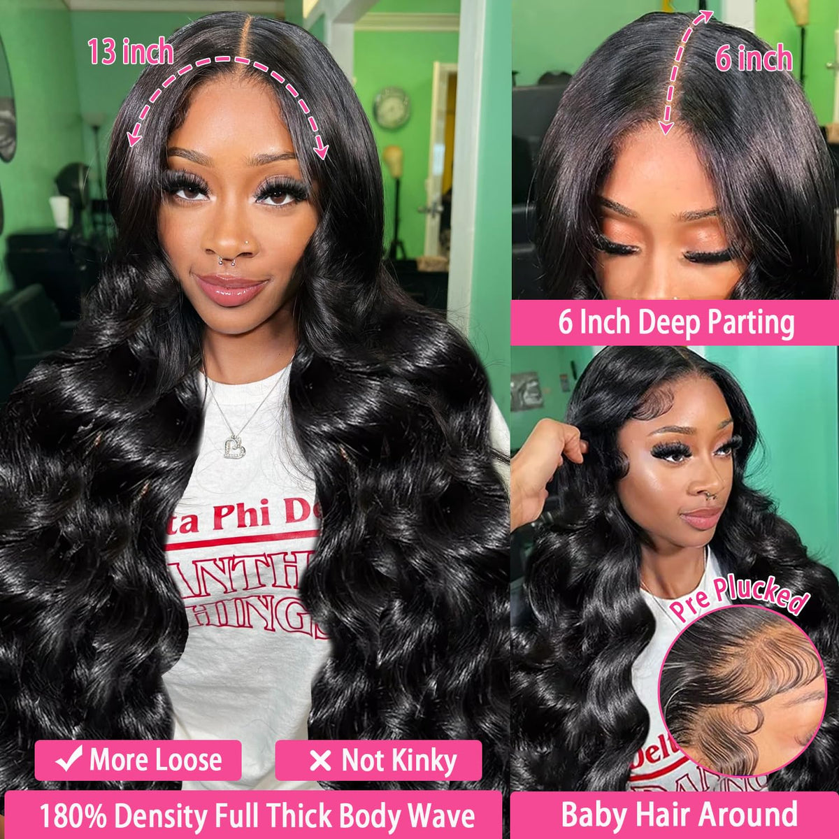 Smabuity Body Wave Lace Front Wig natural hairline detail
