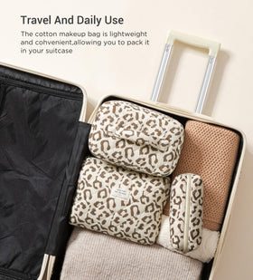 Small HBselect Quilted Makeup Bag with cosmetics inside