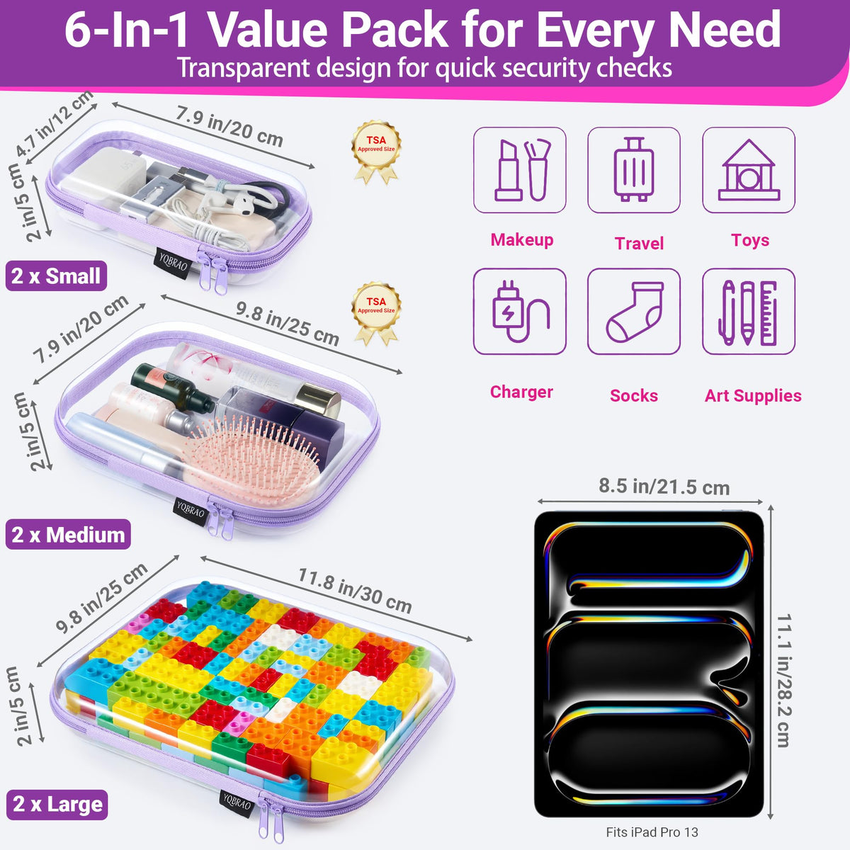 Small YQBRAO zipper case standing upright on a vanity