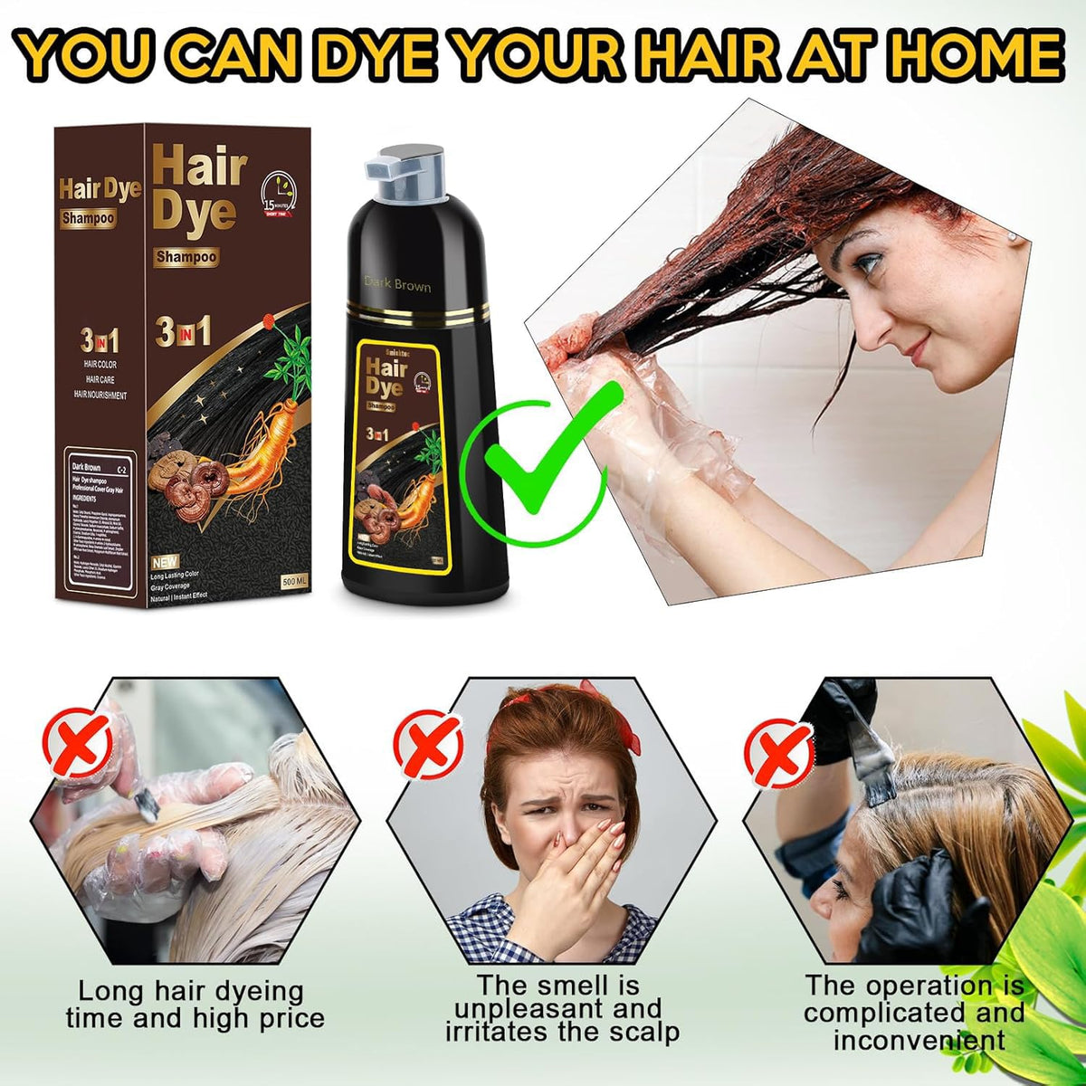 Sminktec Hair Dye Shampoo 3 in 1 Dark Brown back view