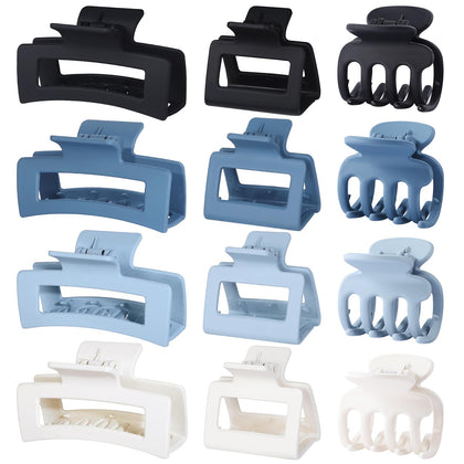 SMKSL 12 Pcs Hair Claw Clips Set front view with assorted colours