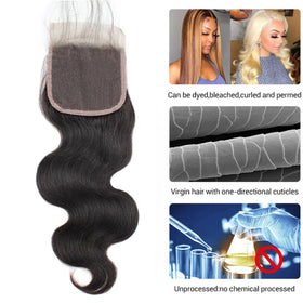 Smoothair 4x4 Lace Closure Body Wave 16 Inch close-up of lace