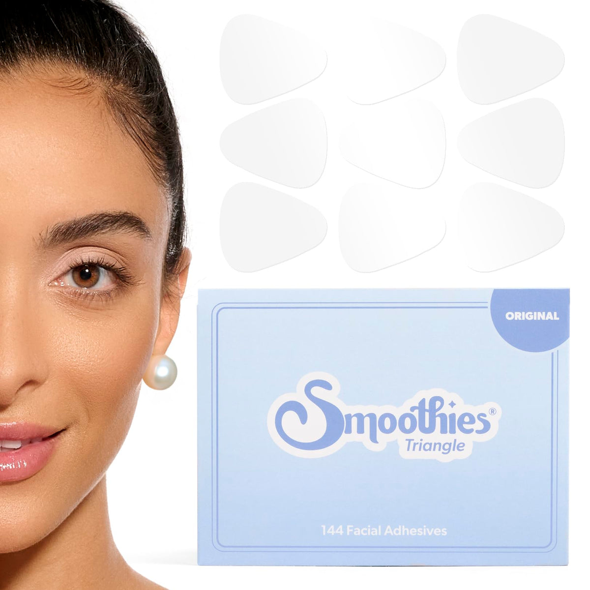 Smoothies wrinkle patches box front view with 144 facial adhesives