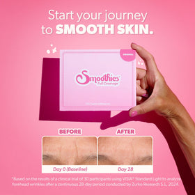 Smoothies wrinkle patches in use on a model's face