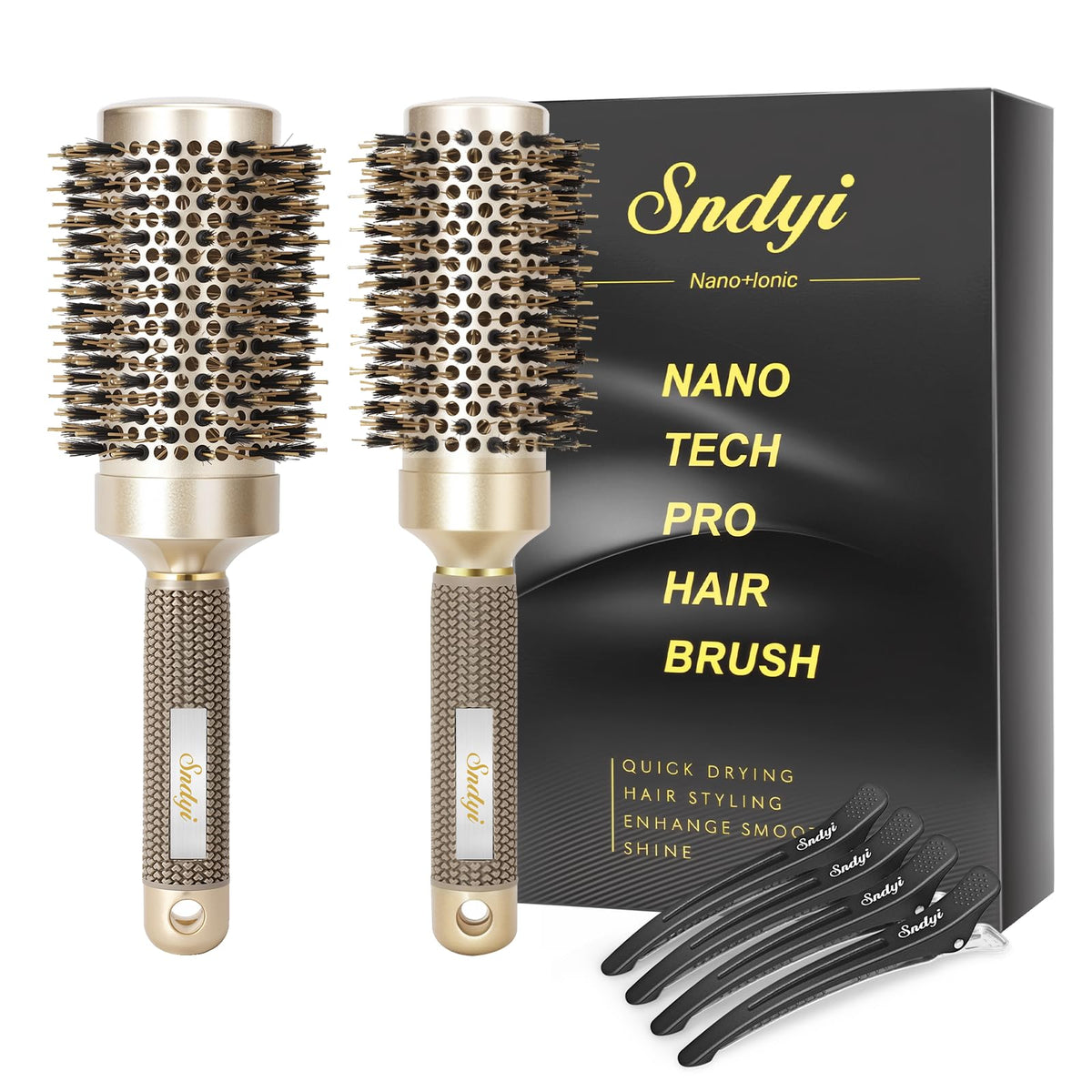 Sndyi round hair brush 1.7 inch barrel front view