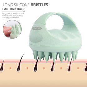 Sndyi Scalp Massager Shampoo Brush with satin hair tie and packaging