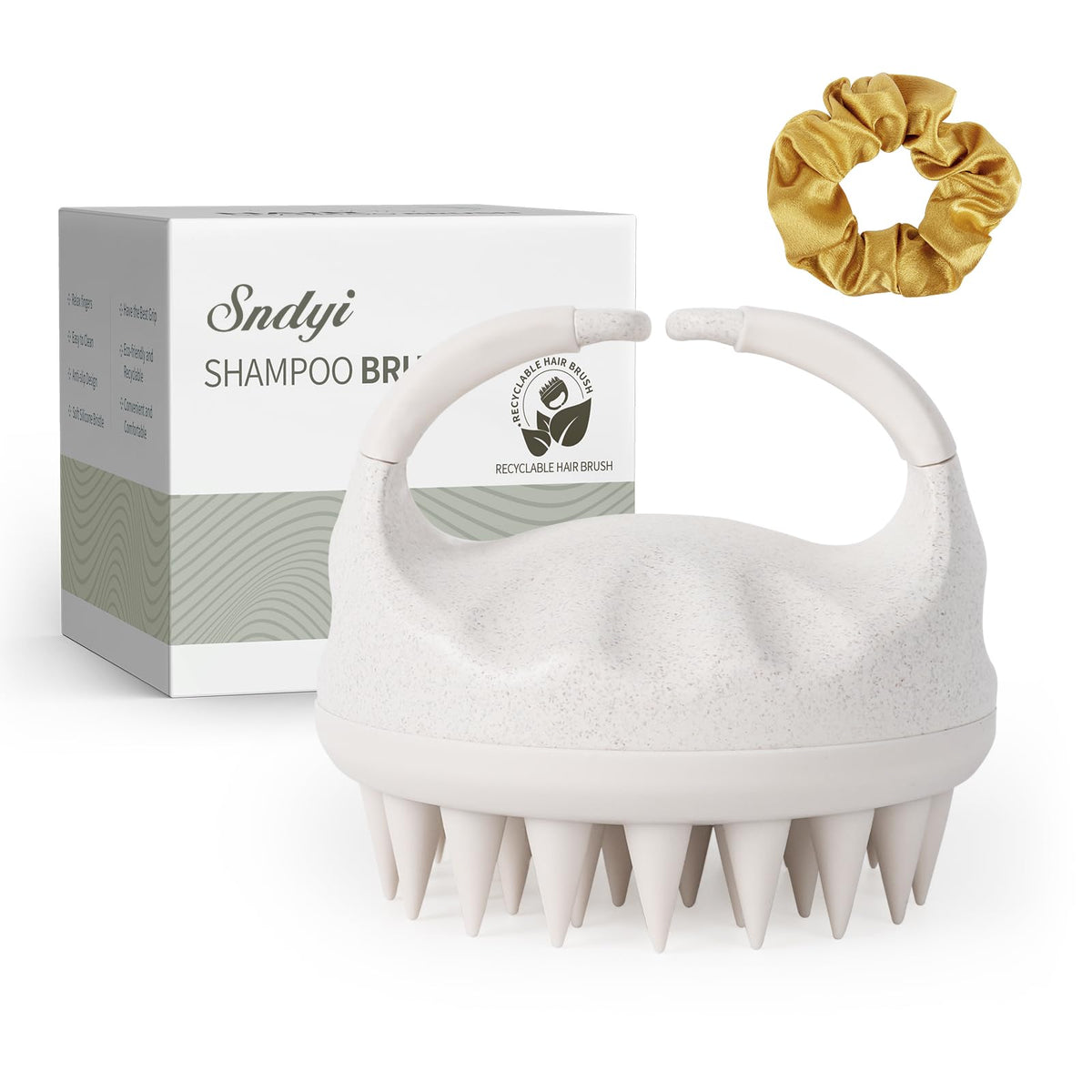 Sndyi Soft Silicone Scalp Massager front view in beige