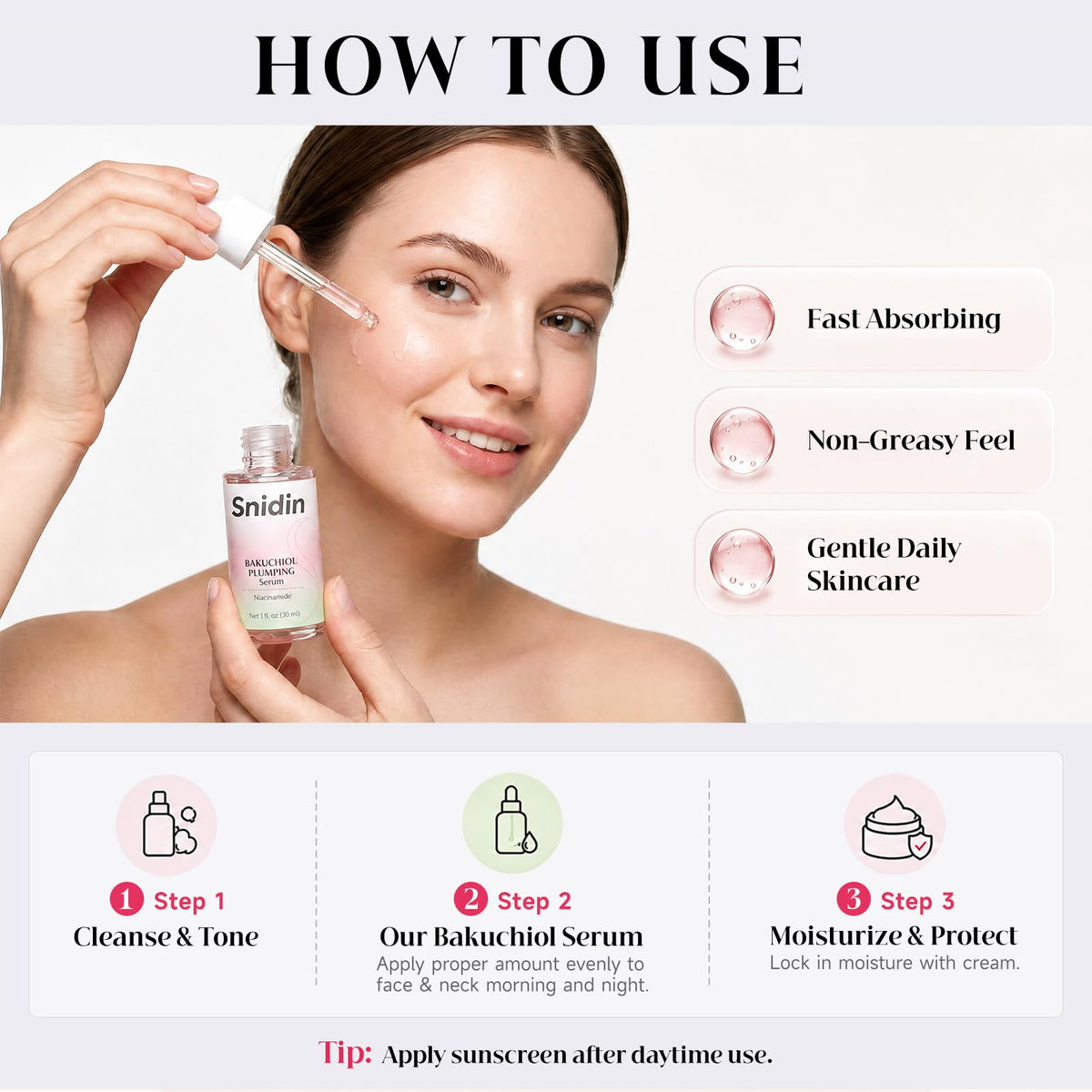 Snidin Bakuchiol Serum texture on hand