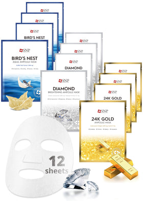 SNP Variety Ampoule Sheet Mask Set with ingredients list