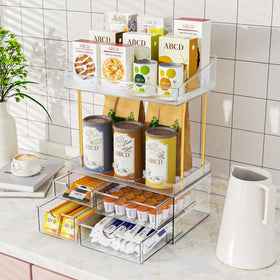 SNSLXH 4-Tier Clear Makeup Organizer on bathroom counter