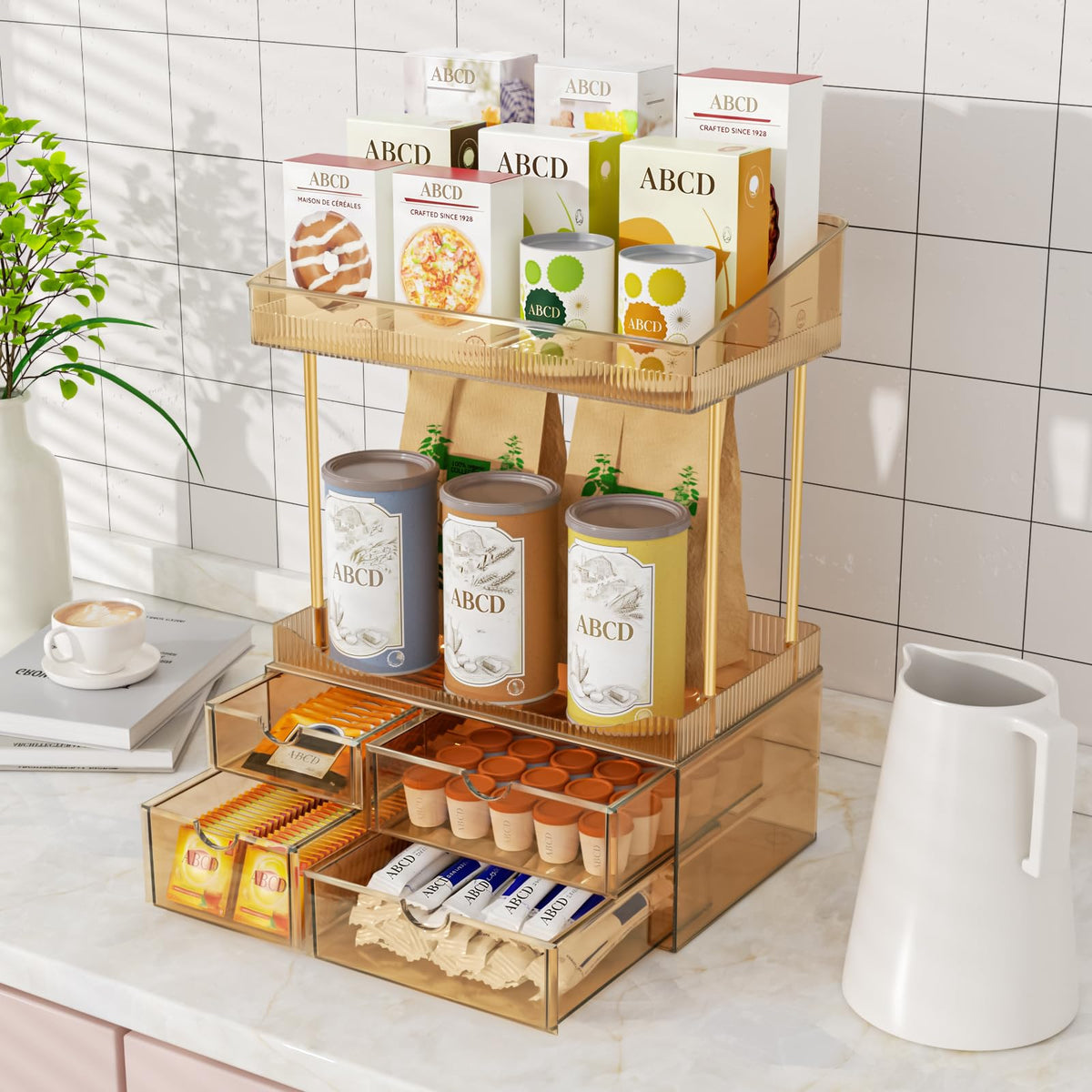 SNSLXH Clear Makeup Organizer side view with cosmetics