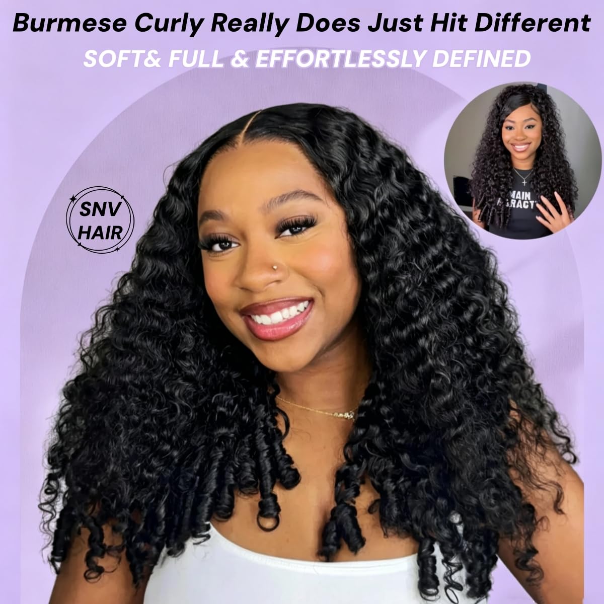 snv Burmese Curly 7x5 Closure Wig side view