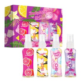 So...? Body Mist Set featuring Pink Grapefruit, Sweet Pea, Vanilla, and Candy Floss
