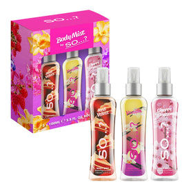 So...? Body Mist Set featuring Vanilla, Red Velvet, and Cherry Blossom bottles