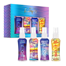 So...? Escapes Body Mist Set with four 50ml bottles in packaging