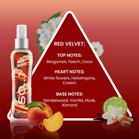 So...? Red Velvet body mist bottle on a flat surface