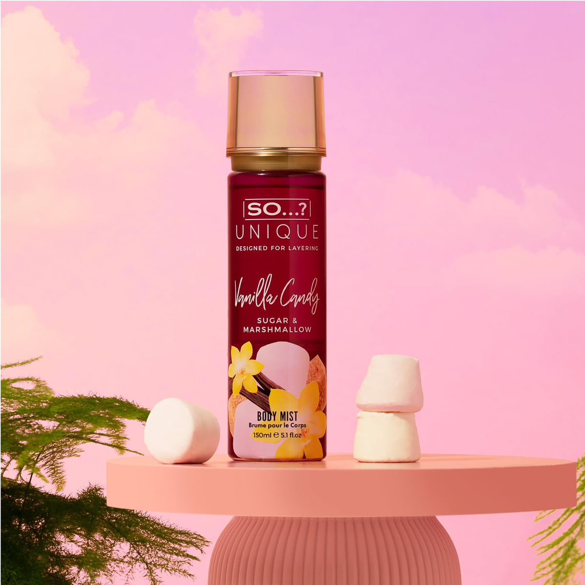So...? Unique Vanilla Candy Body Mist on a vanity