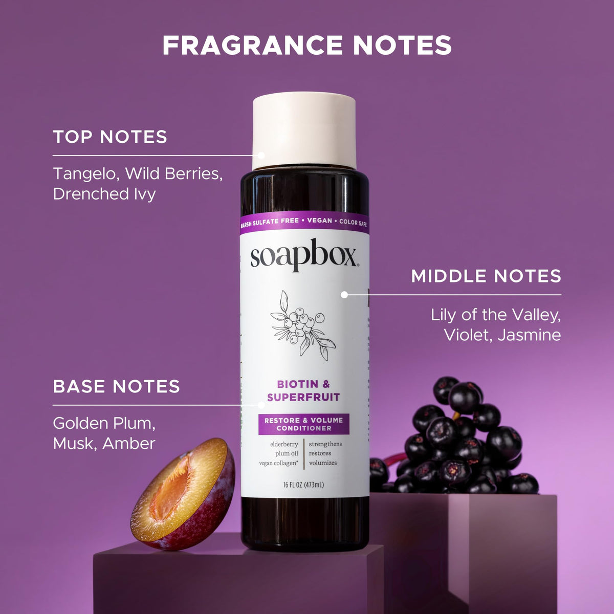 Soapbox Biotin & Super Fruit Shampoo and Conditioner with fruits