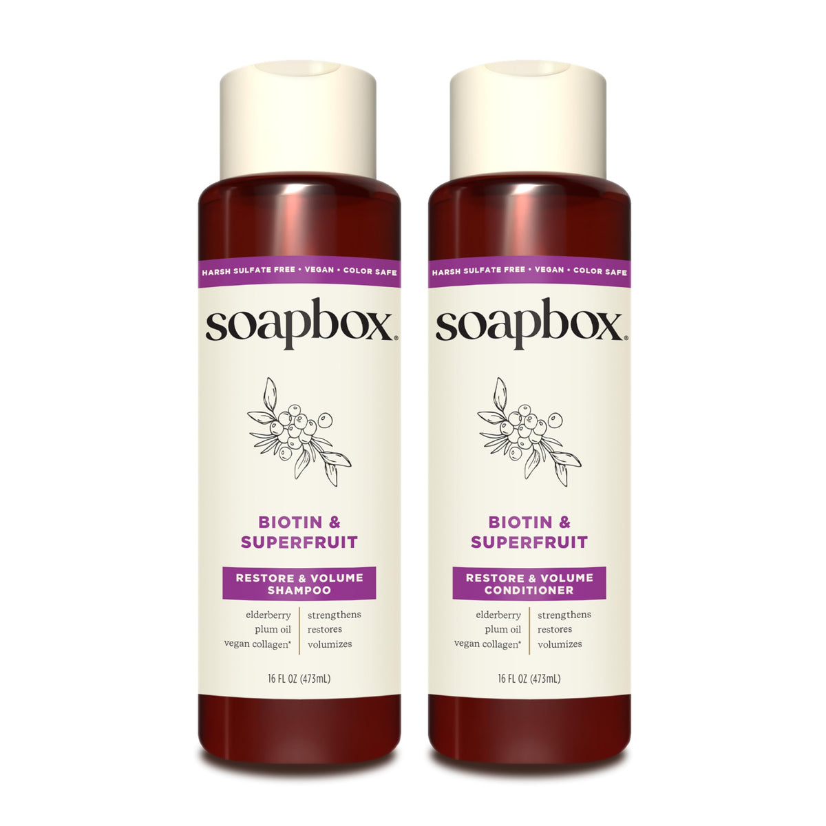 Soapbox Biotin & Super Fruit Shampoo front view, 16oz