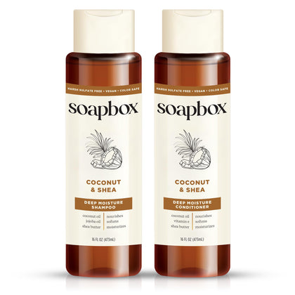Soapbox Coconut & Shea Shampoo front view 16oz bottle