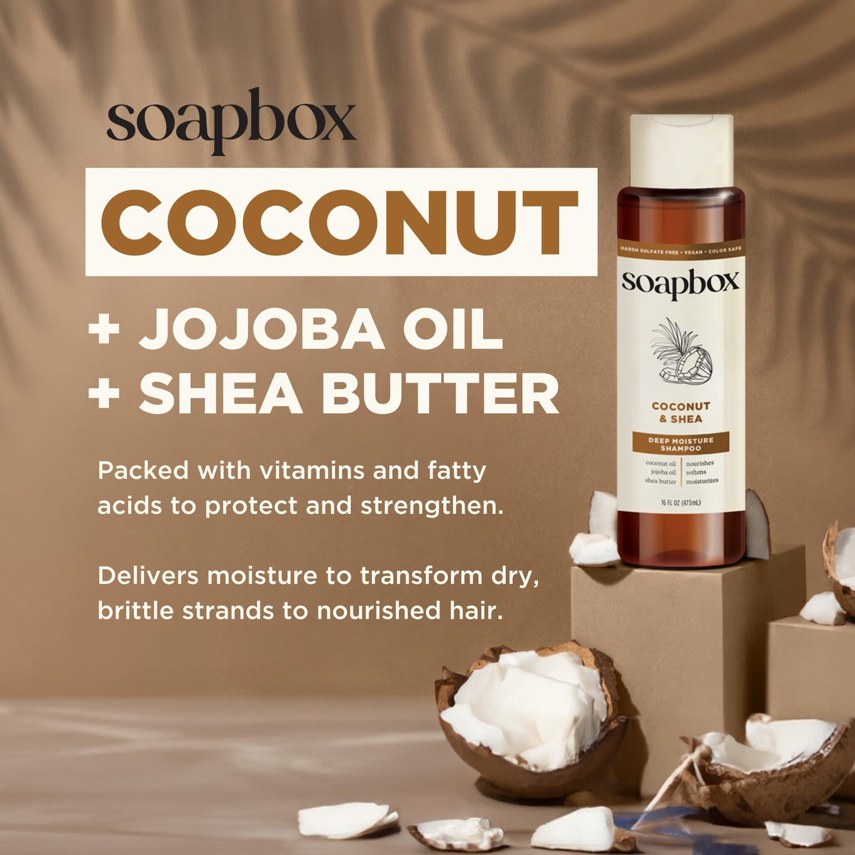 Soapbox Coconut & Shea Shampoo pouring into hand