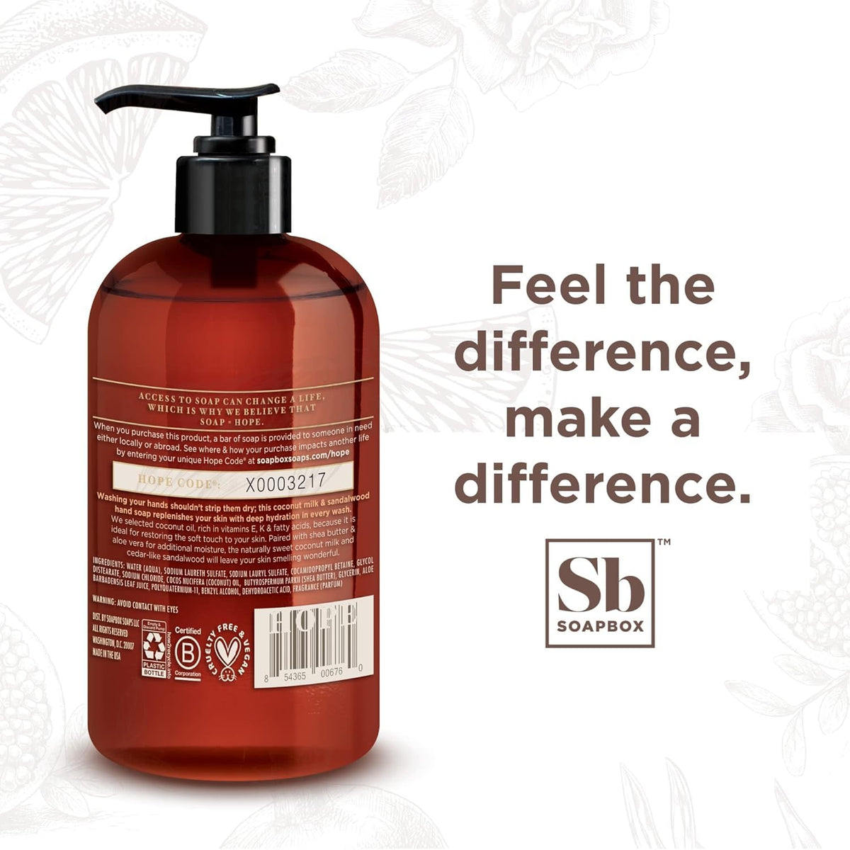 Soapbox Lavender & Marshmallow Root Liquid Hand Soap on a bathroom counter