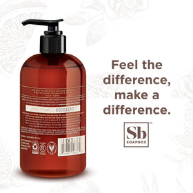 Soapbox Lavender & Marshmallow Root Liquid Hand Soap on a bathroom counter