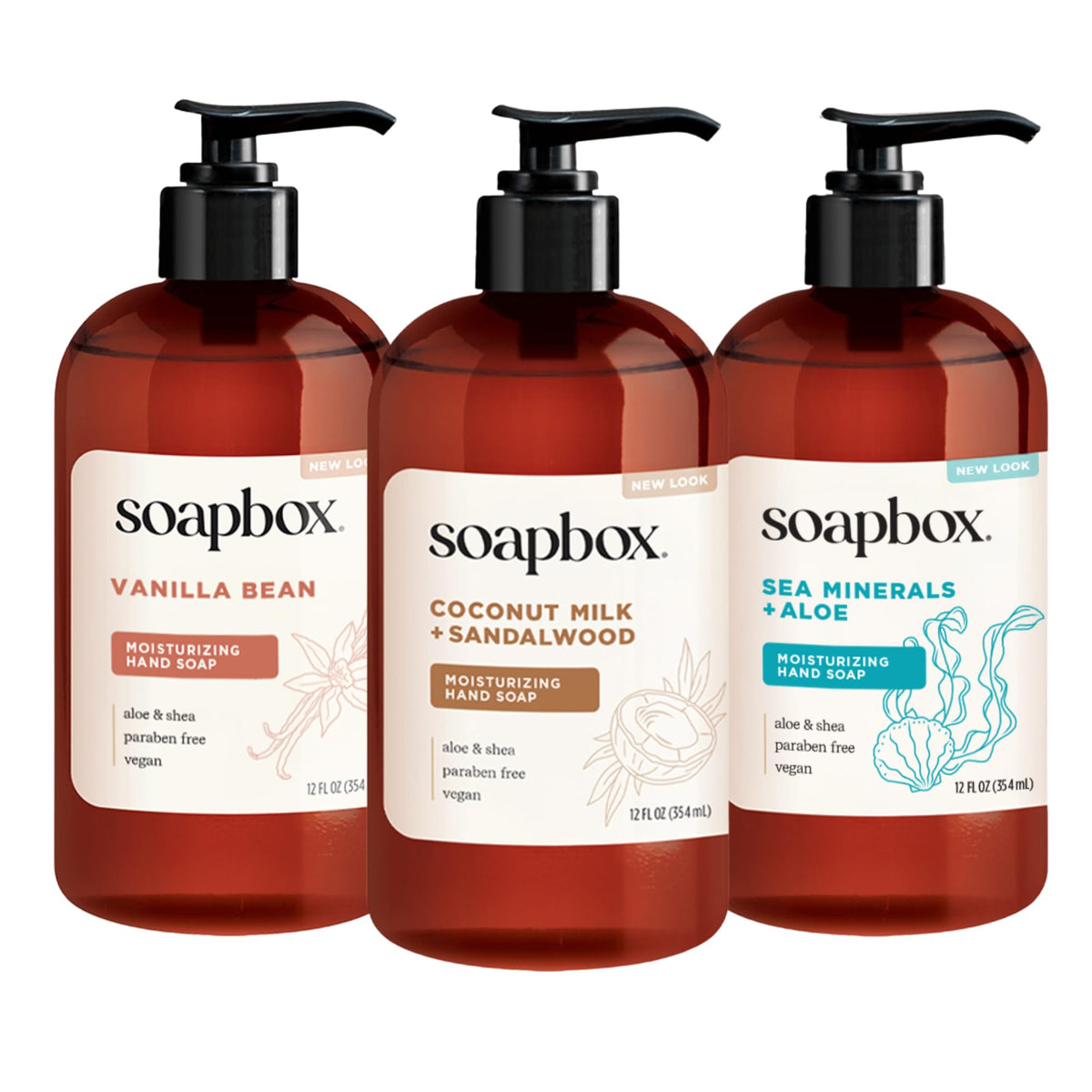 Soapbox Liquid Hand Soap Variety Pack front view with three bottles
