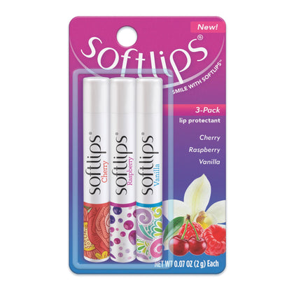SoftLips Daily Lip Moisturizer 3-pack with Watermelon, Cherry, and Vanilla