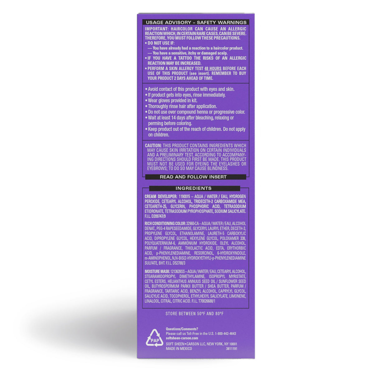 SoftSheen Dark and Lovely Fade Resist Colour ingredients list