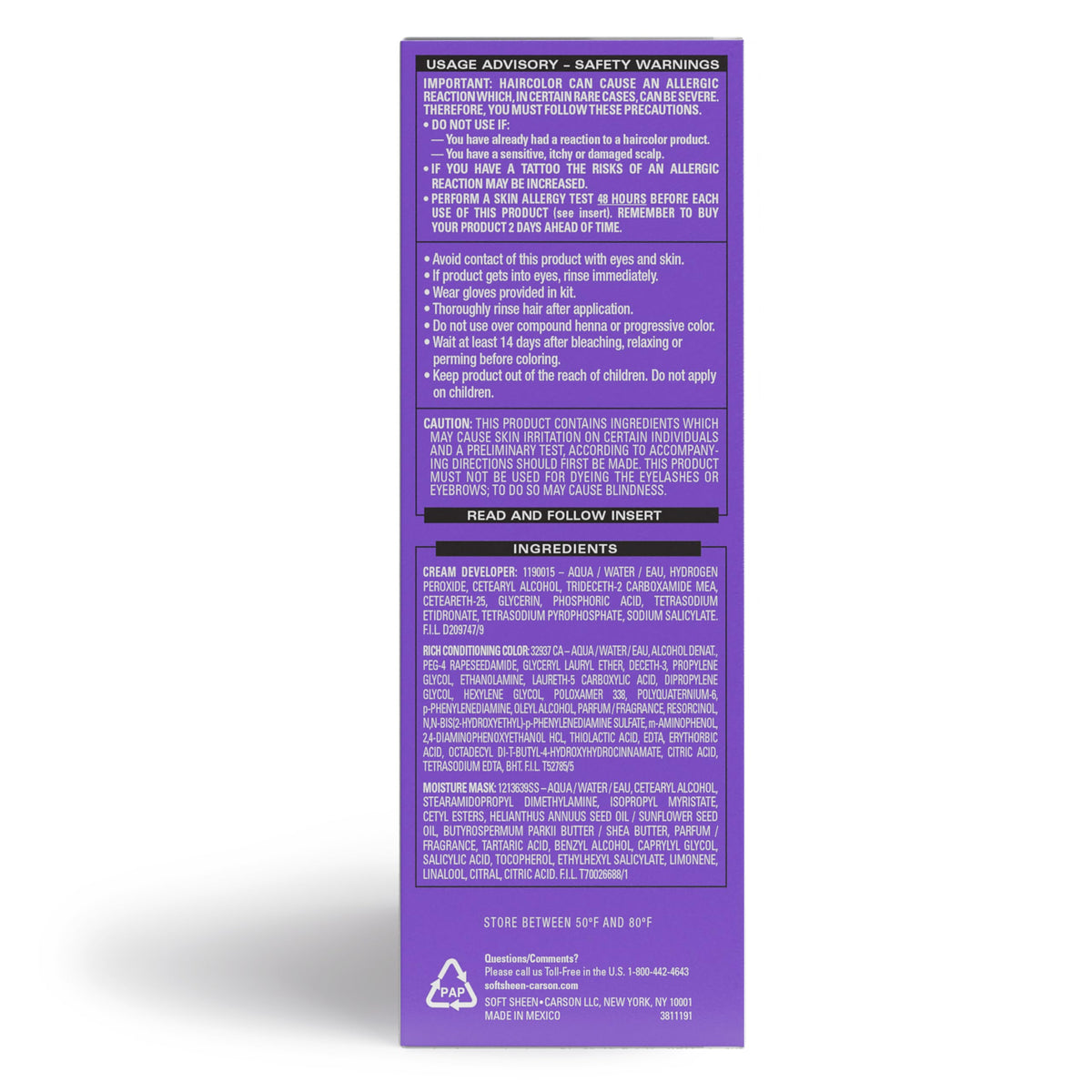 SoftSheen Dark and Lovely Fade Resist ingredients list